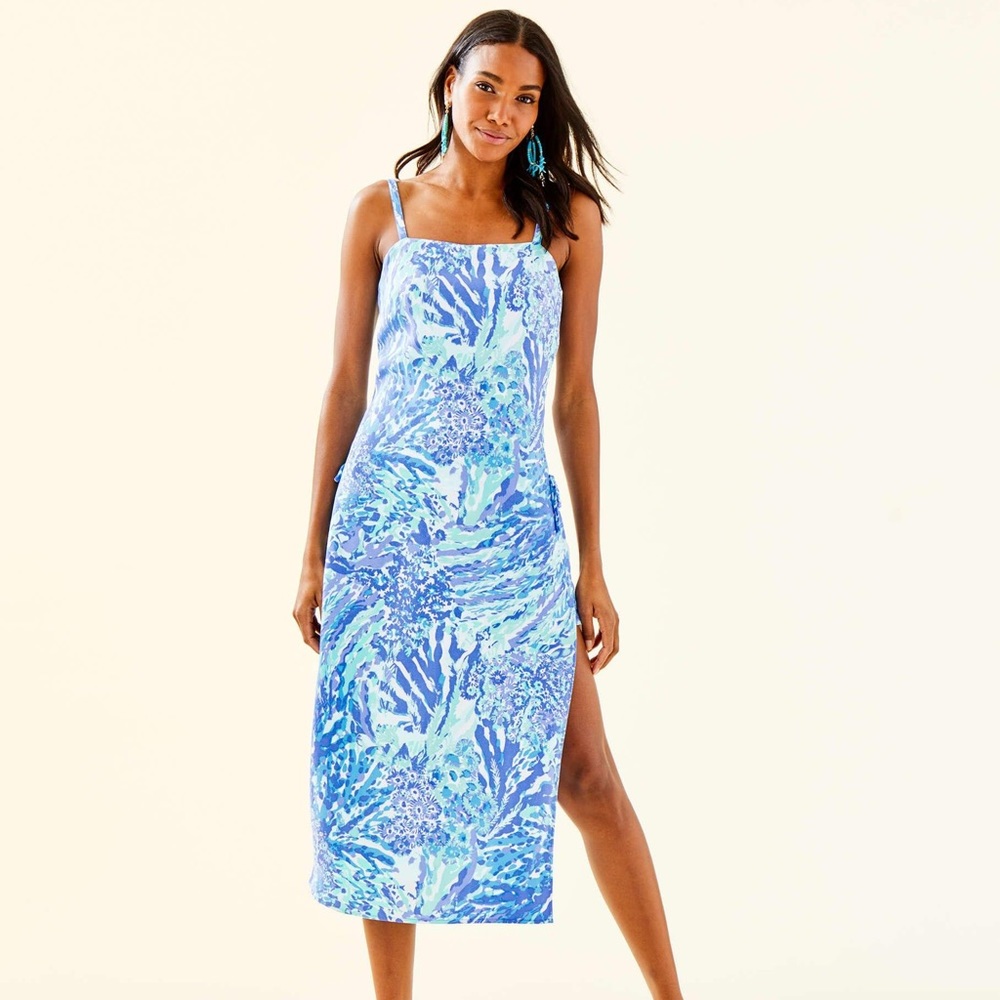 Lilly Pulitzer Blue & Aqua Printed Spaghetti-Strap Midi Jumpsuit